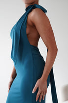 Oh Hello Clothing Debs & Prom Dresses Seraphine Backless Tie Bodycon Maxi Gown | Teal