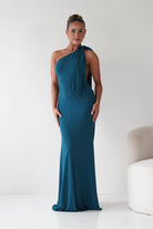 Oh Hello Clothing Debs & Prom Dresses Seraphine Backless Tie Bodycon Maxi Gown | Teal