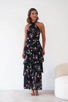 Oh Hello Clothing Women > Clothing > Dresses Seren Floral Print Halterneck Maxi Dress | Black