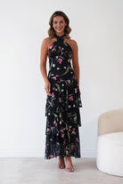 Oh Hello Clothing Women > Clothing > Dresses Seren Floral Print Halterneck Maxi Dress | Black