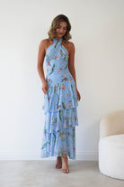 Oh Hello Clothing Women > Clothing > Dresses Seren Floral Print Halterneck Maxi Dress | Blue
