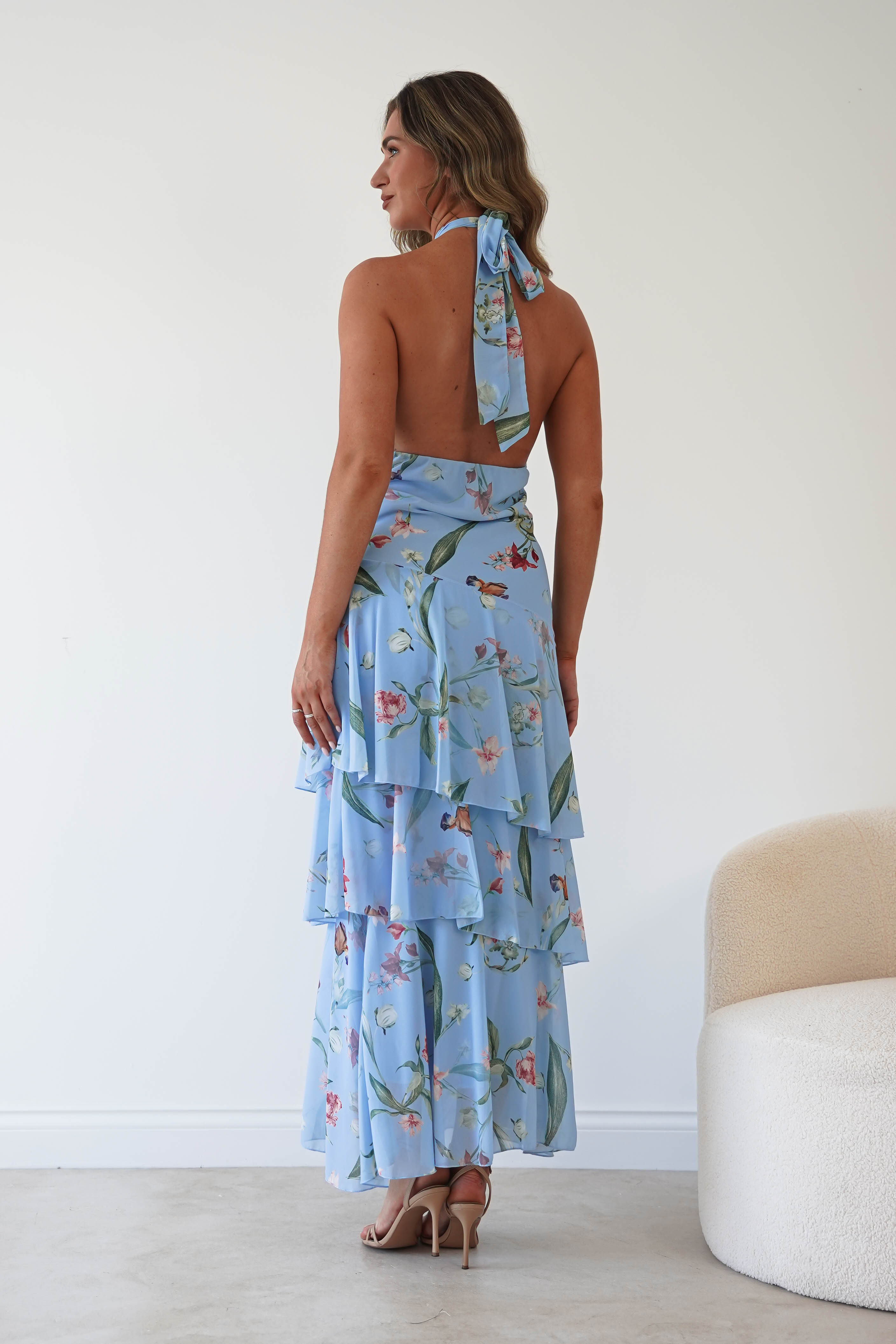 Oh Hello Clothing Women > Clothing > Dresses Seren Floral Print Halterneck Maxi Dress | Blue