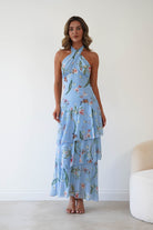 Oh Hello Clothing Women > Clothing > Dresses Seren Floral Print Halterneck Maxi Dress | Blue