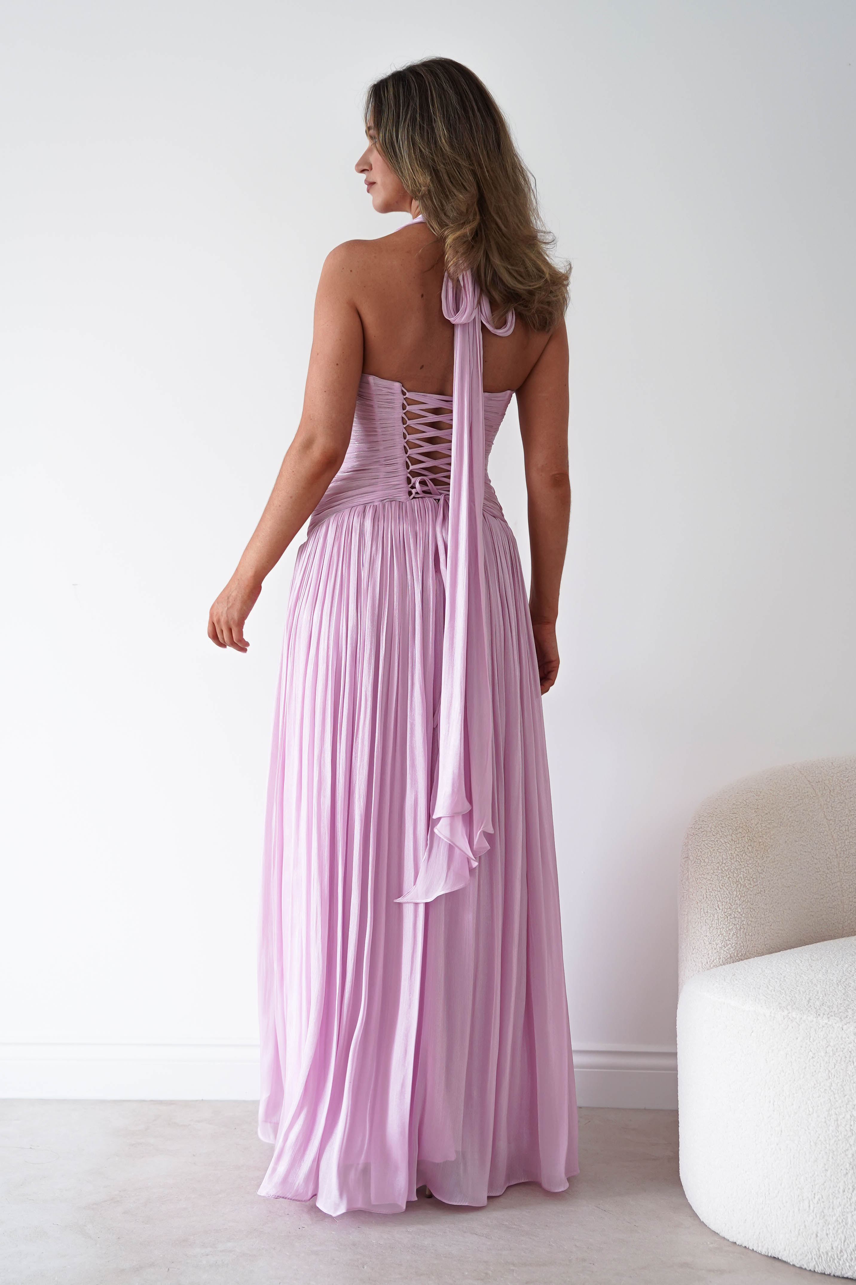 Oh Hello Clothing Dresses > Prom Dresses Sharelle Pleated Luminescent Maxi Gown | Pink