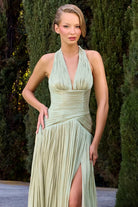 Oh Hello Clothing Dresses > Prom Dresses Sharelle Pleated Luminescent Maxi Gown | Sage