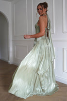 Oh Hello Clothing Dresses > Prom Dresses Sharelle Pleated Luminescent Maxi Gown | Sage
