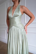 Oh Hello Clothing Dresses > Prom Dresses Sharelle Pleated Luminescent Maxi Gown | Sage