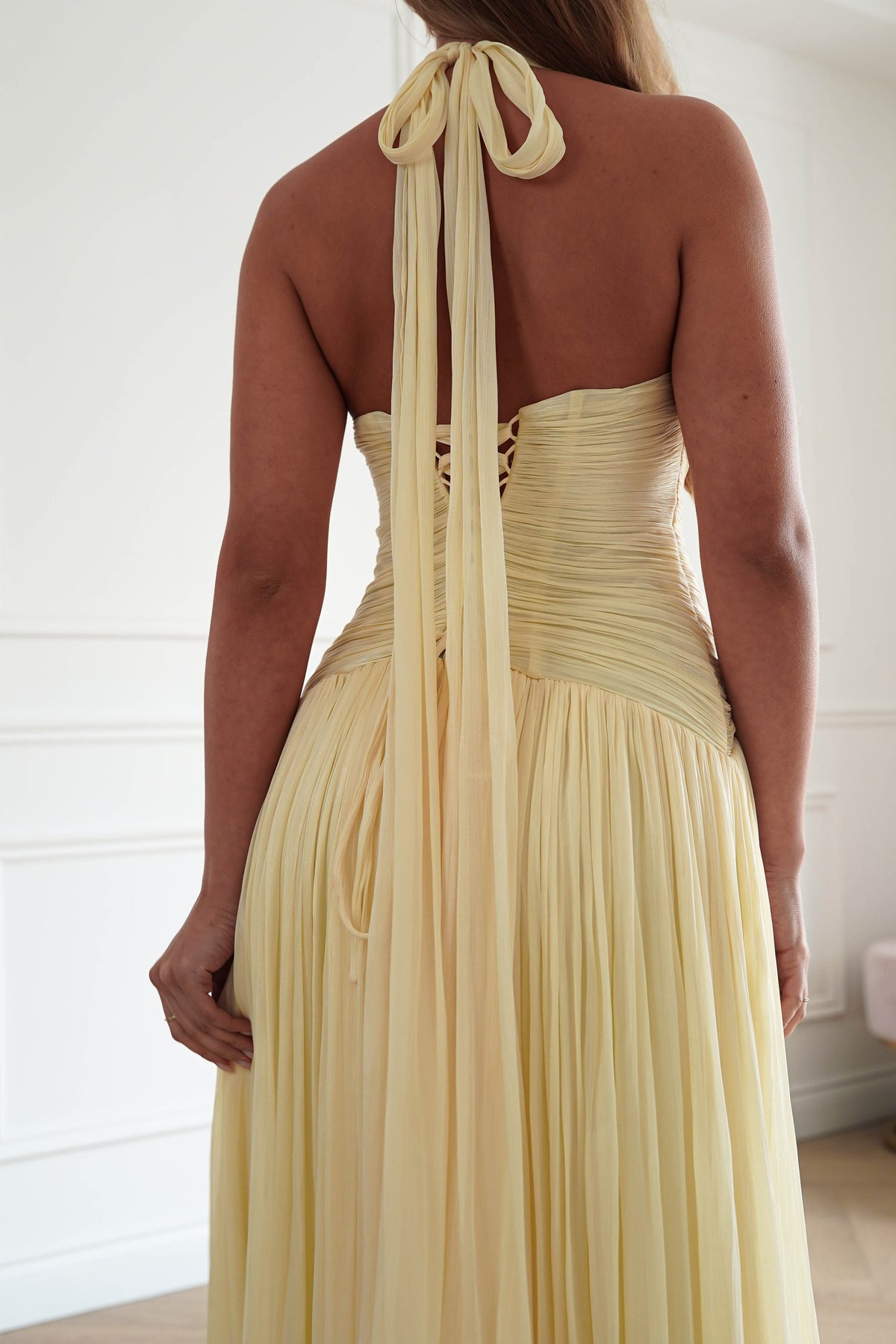 Oh Hello Clothing Dresses > Prom Dresses Sharelle Pleated Luminescent Maxi Gown | Yellow