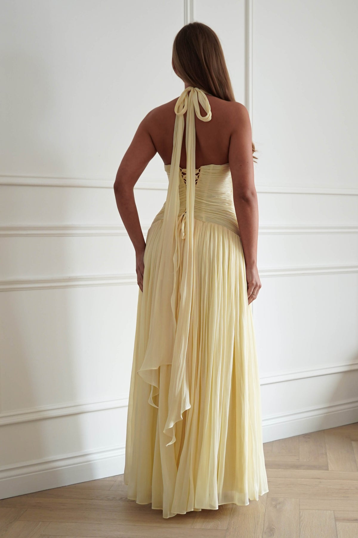 Oh Hello Clothing Dresses > Prom Dresses Sharelle Pleated Luminescent Maxi Gown | Yellow