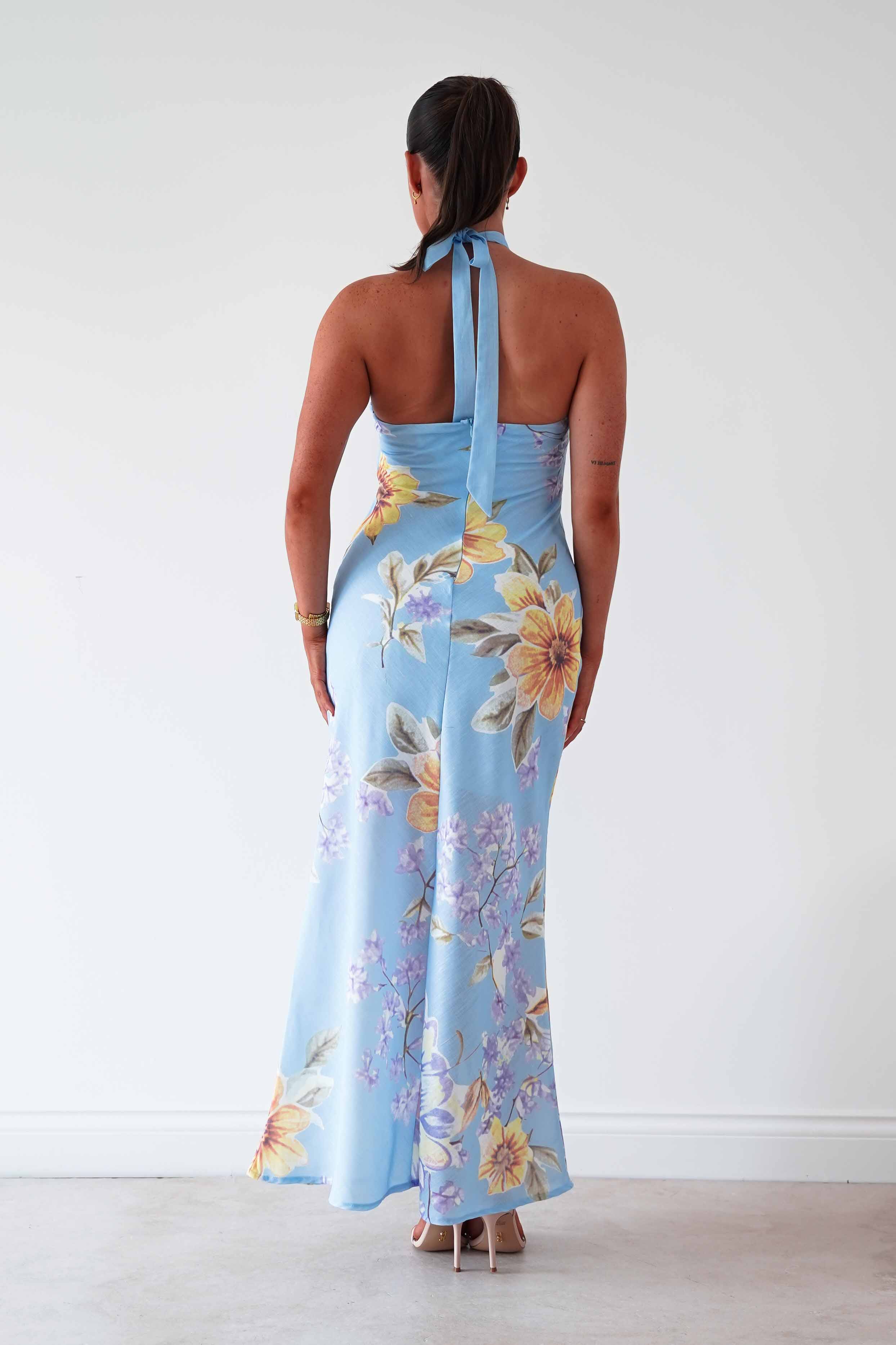 Oh Hello Clothing Women > Clothing > Dresses Siara Floral Halterneck Midi Dress | Blue