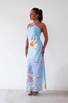 Oh Hello Clothing Women > Clothing > Dresses Siara Floral Halterneck Midi Dress | Blue