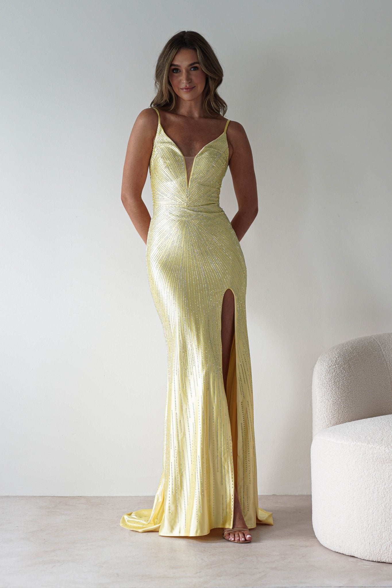 Sienna Rhinestone Bodycon Gown | Yellow | Oh Hello Clothing | S (8)