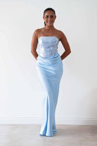 Oh Hello Clothing Dresses > Prom Dresses Sienne Strapless Sequin Satin Maxi Dress | Blue