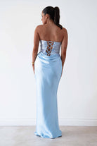 Oh Hello Clothing Dresses > Prom Dresses Sienne Strapless Sequin Satin Maxi Dress | Blue