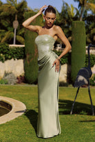 Oh Hello Clothing Dresses > Prom Dresses Sienne Strapless Sequin Satin Maxi Dress | Sage