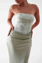 Oh Hello Clothing Dresses > Prom Dresses Sienne Strapless Sequin Satin Maxi Dress | Sage