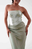 Oh Hello Clothing Dresses > Prom Dresses Sienne Strapless Sequin Satin Maxi Dress | Sage