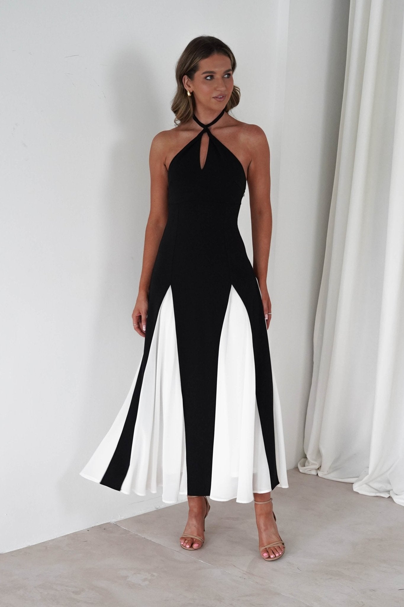Silvana Halterneck Panel Maxi Dress | Black/White | Oh Hello Clothing | XS (6)
