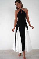 Silvana Halterneck Panel Maxi Dress Black/White | Wedding Guest Dress | Halter Neck | Maxi | Oh Hello Clothing