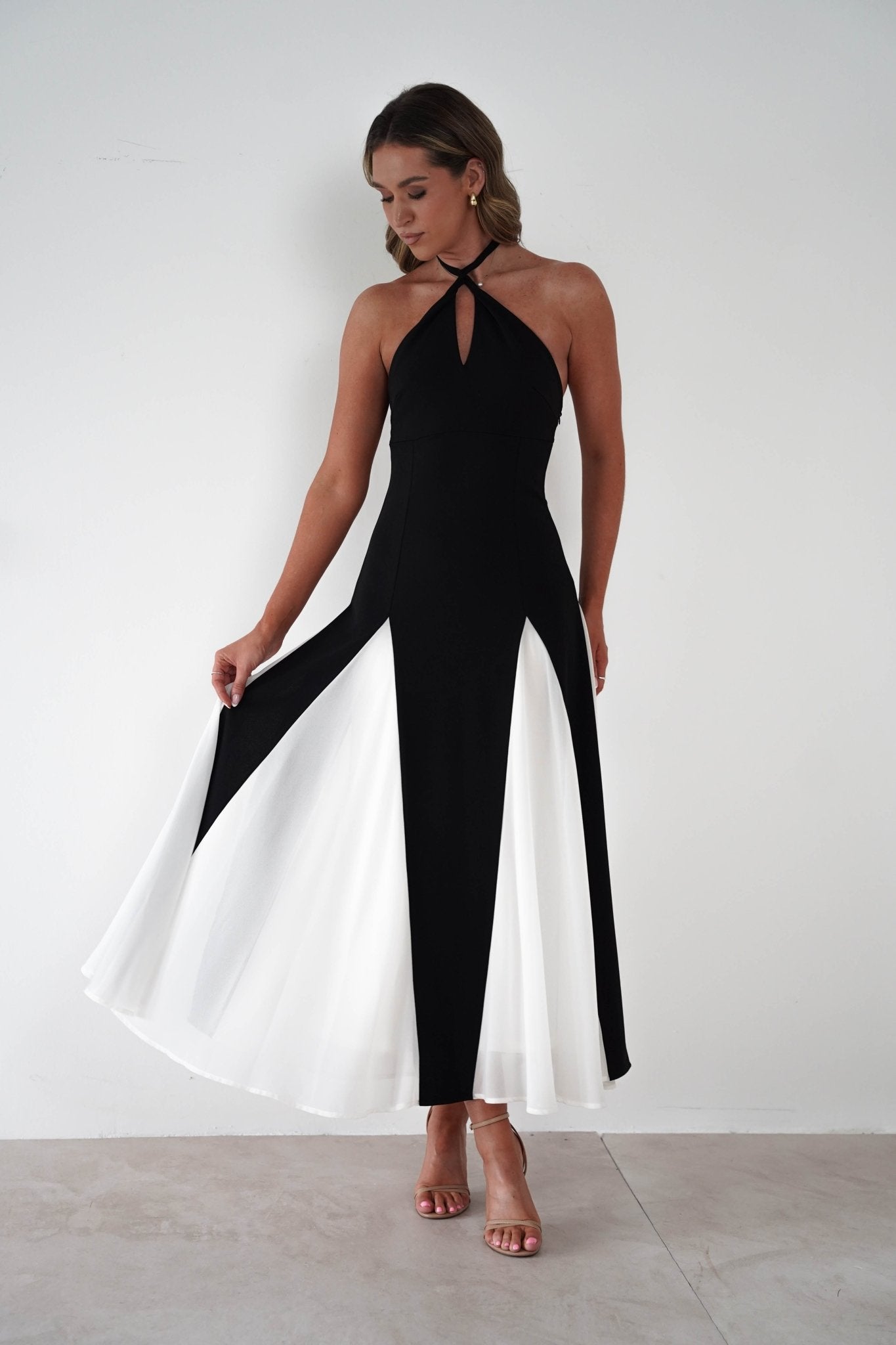 Silvana Halterneck Panel Maxi Dress | Black/White | Oh Hello Clothing | XS (6)