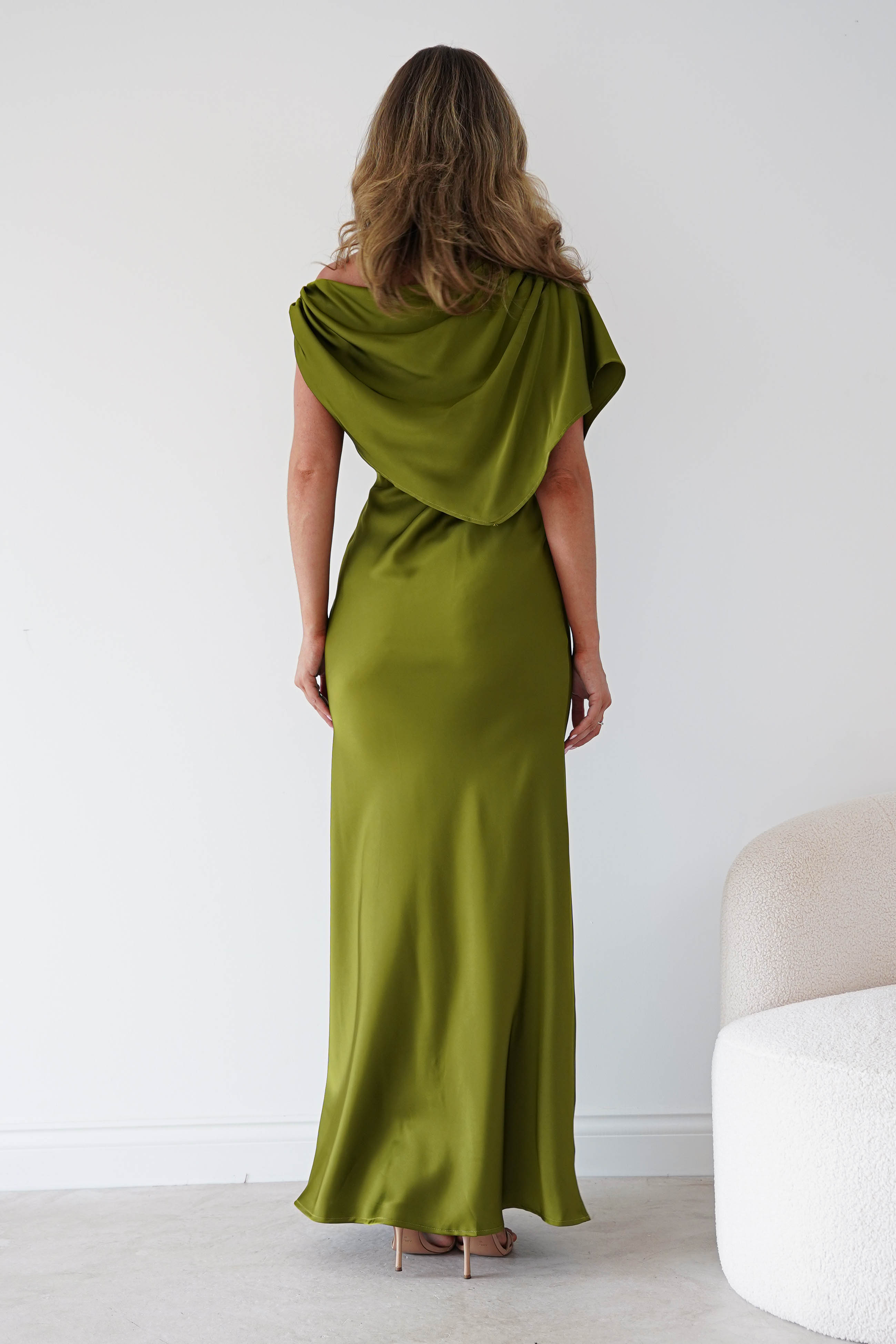 Oh Hello Clothing Women > Clothing > Dresses Sinead Satin Draped Maxi Dress | Olive Green