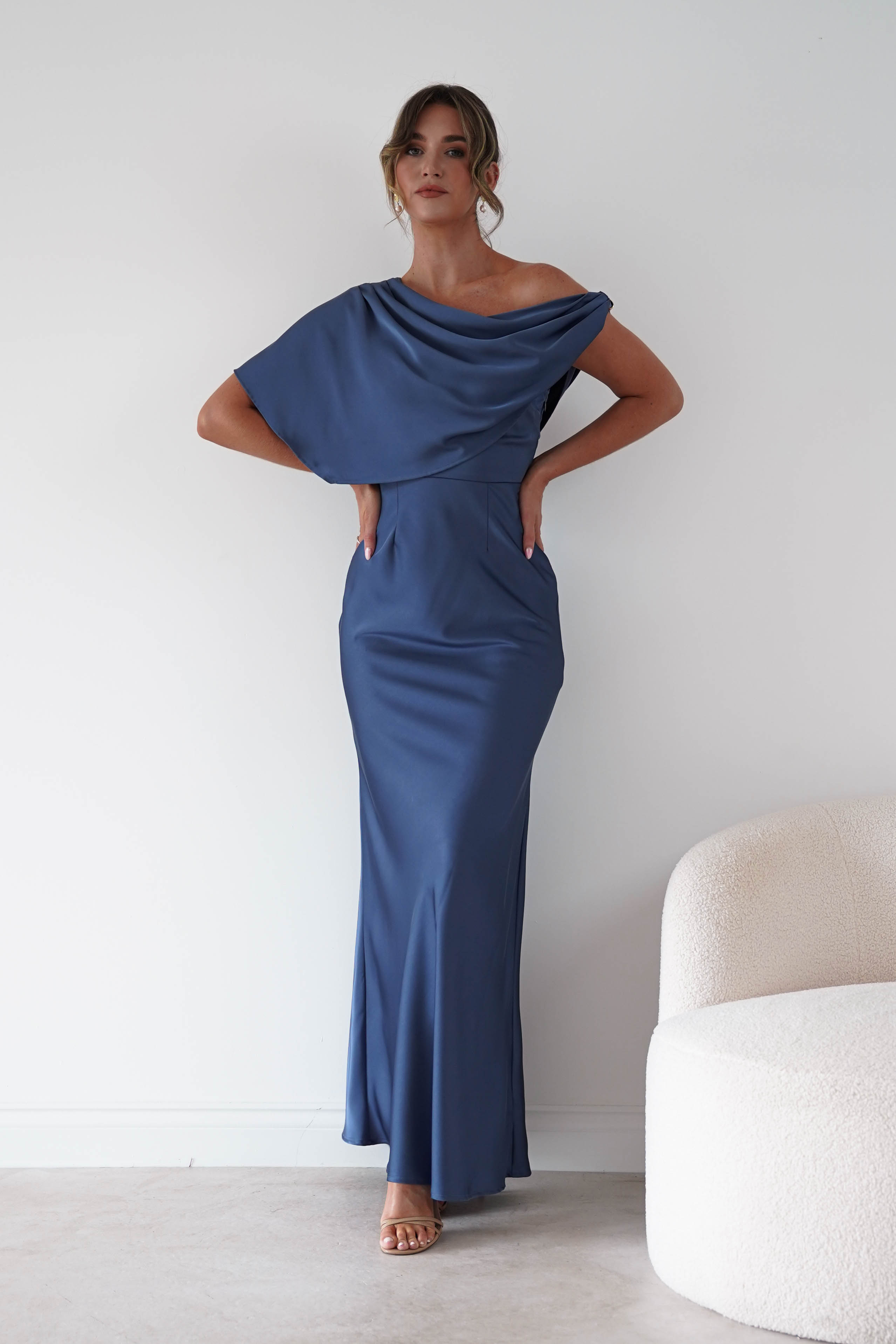 Oh Hello Clothing Women > Clothing > Dresses Sinead Satin Draped Maxi Dress | Slate Blue