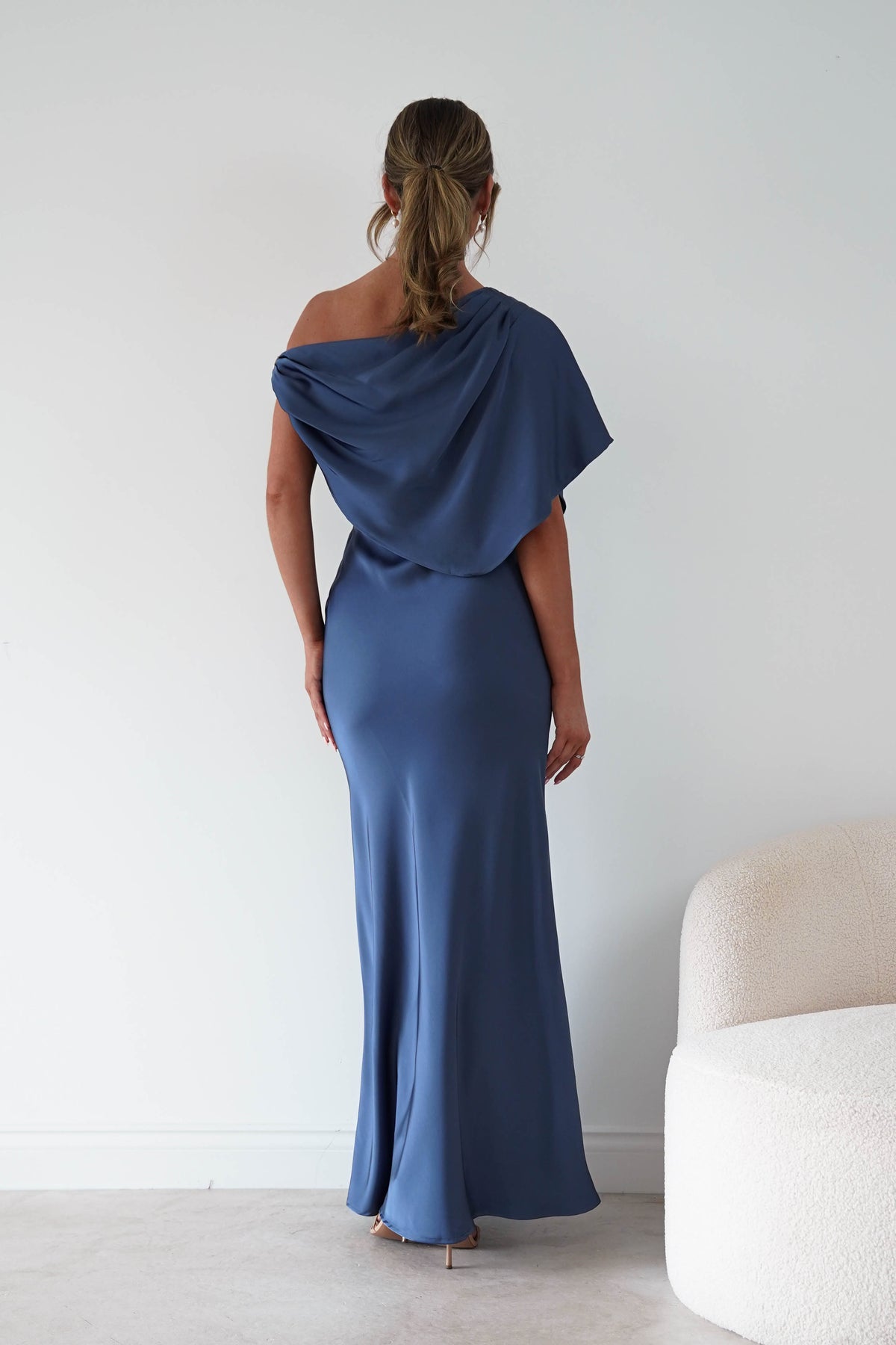Oh Hello Clothing Women > Clothing > Dresses Sinead Satin Draped Maxi Dress | Slate Blue