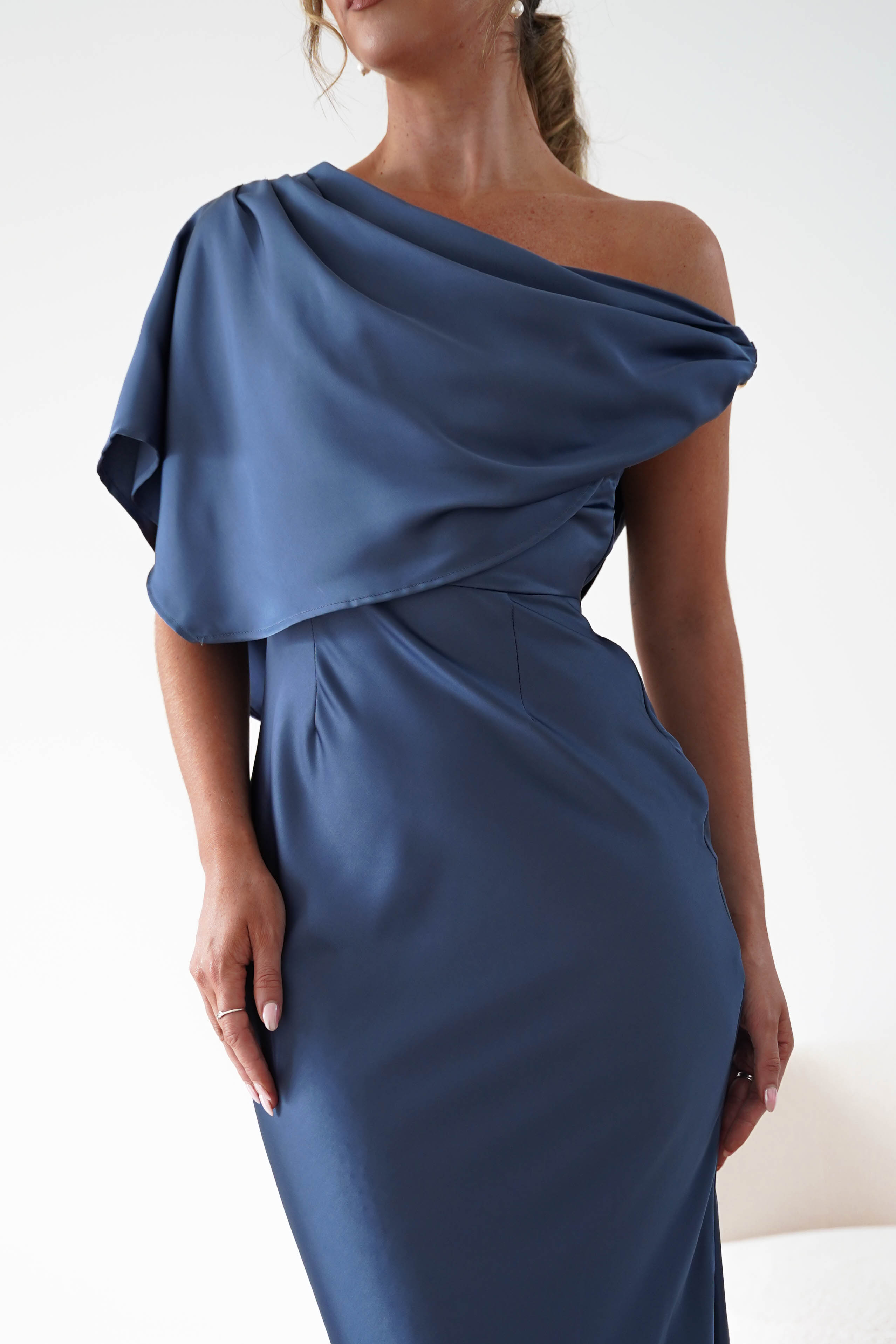 Oh Hello Clothing Women > Clothing > Dresses Sinead Satin Draped Maxi Dress | Slate Blue
