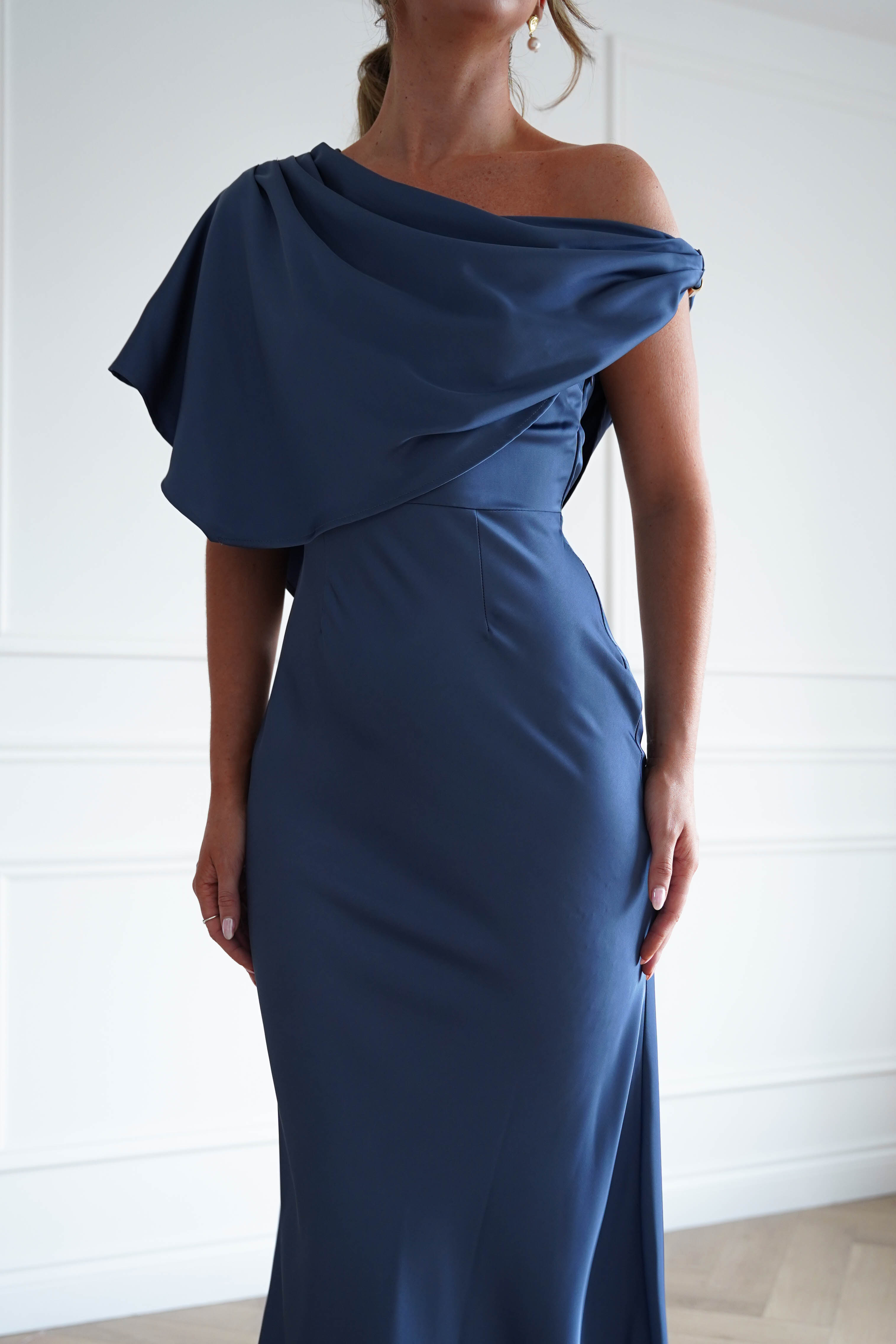 Oh Hello Clothing Women > Clothing > Dresses Sinead Satin Draped Maxi Dress | Slate Blue