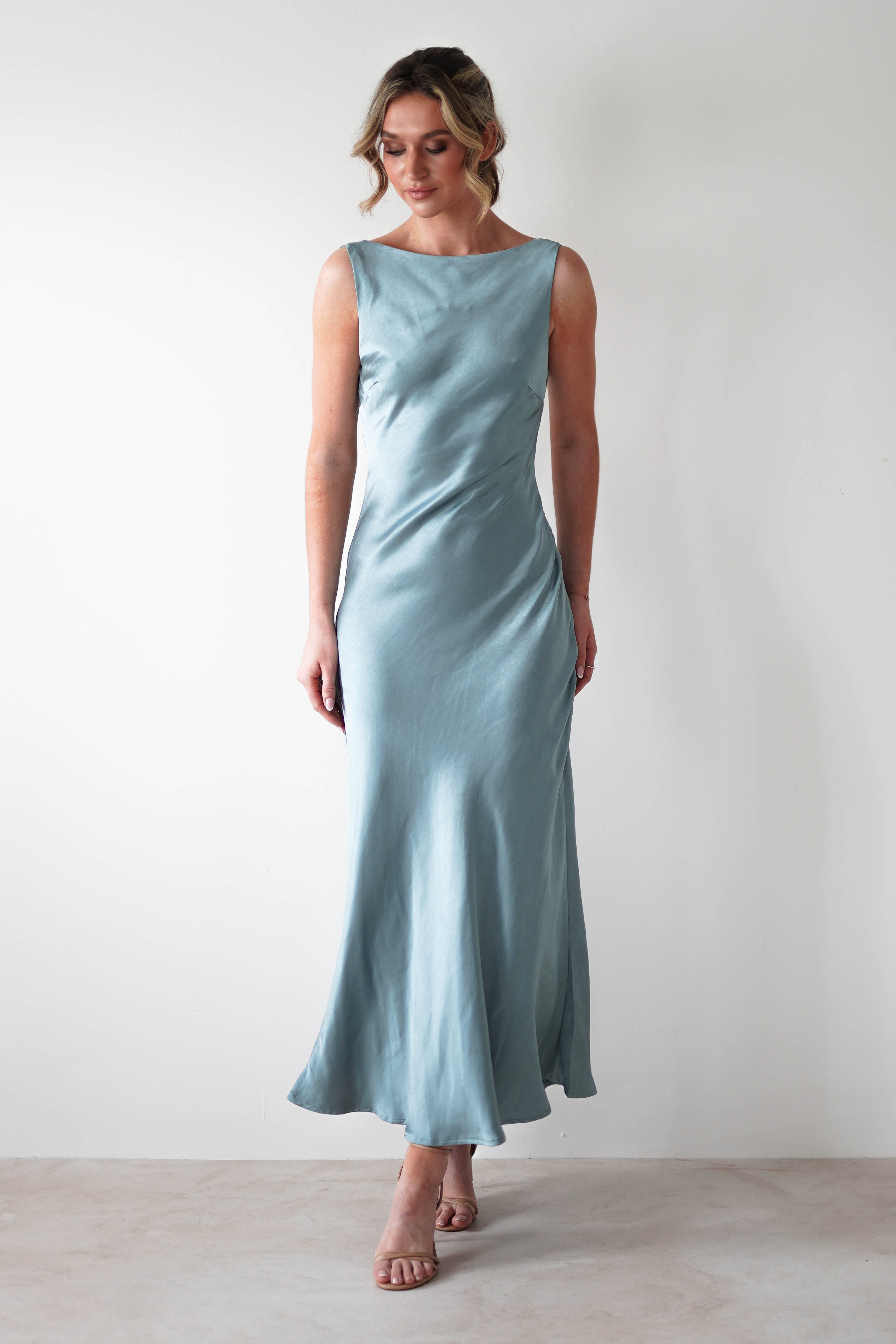 Sinead Soft Satin Maxi Dress Slate Blue