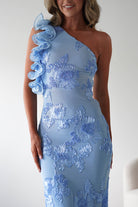 Siren Bodycon Maxi Dress Blue Textured | Wedding Guest Dress | Bodycon | Maxi | Oh Hello Clothing