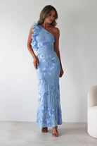 Siren Bodycon Maxi Dress Blue Textured | Wedding Guest Dress | Bodycon | Maxi | Oh Hello Clothing