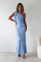 Siren Bodycon Maxi Dress Blue Textured | Wedding Guest Dress | Bodycon | Maxi | Oh Hello Clothing