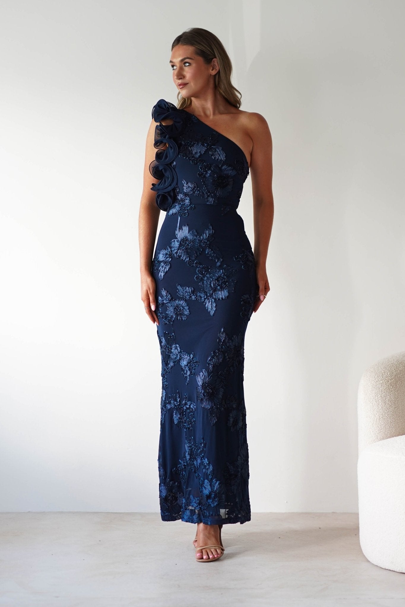 Siren Bodycon Maxi Dress | Navy Textured | Oh Hello Clothing | XS (6)