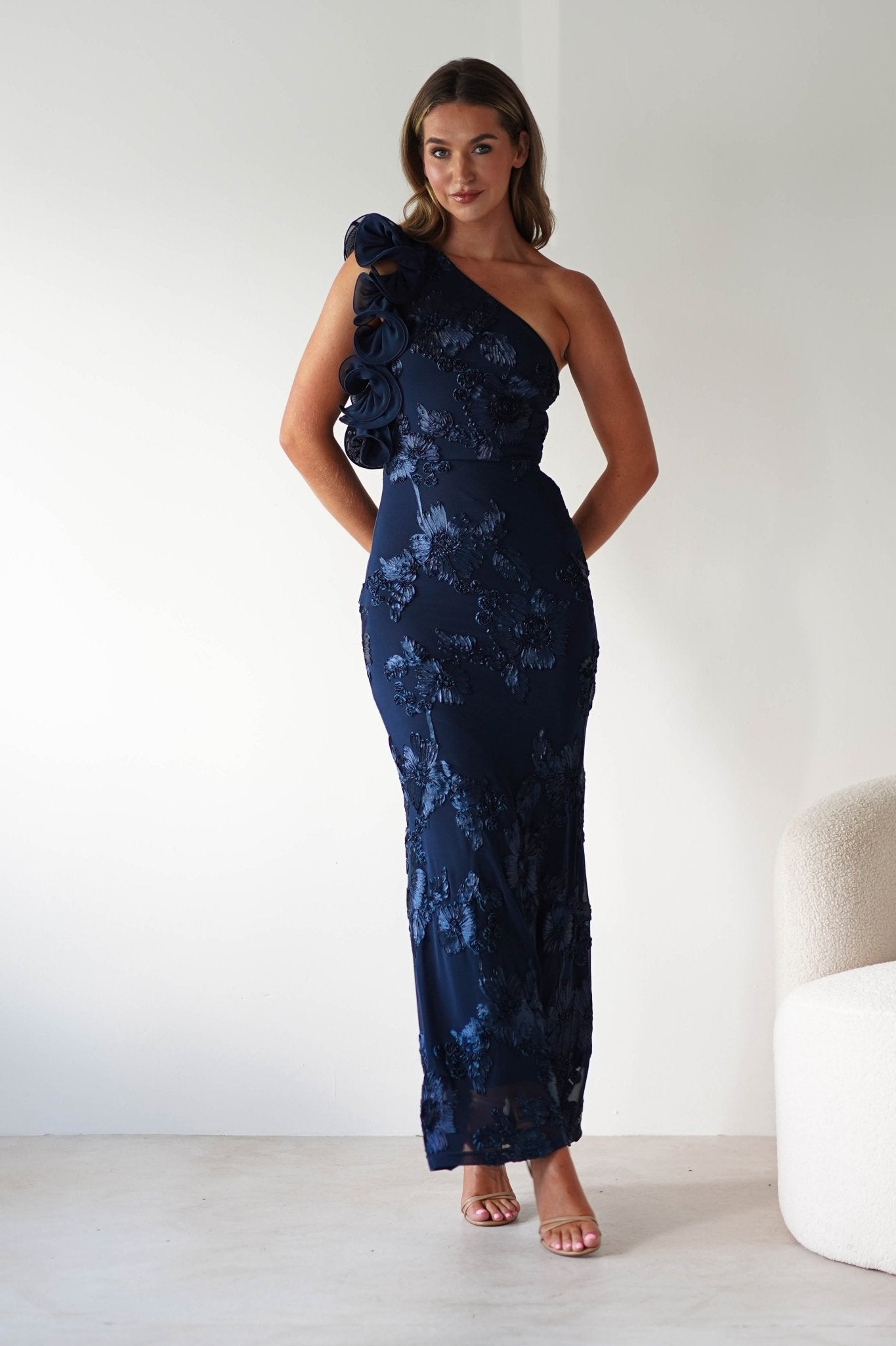 Siren Bodycon Maxi Dress | Navy Textured | Oh Hello Clothing | XS (6)