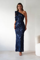 Siren Bodycon Maxi Dress Navy Textured | Wedding Guest Dress | Bodycon | Maxi | Oh Hello Clothing