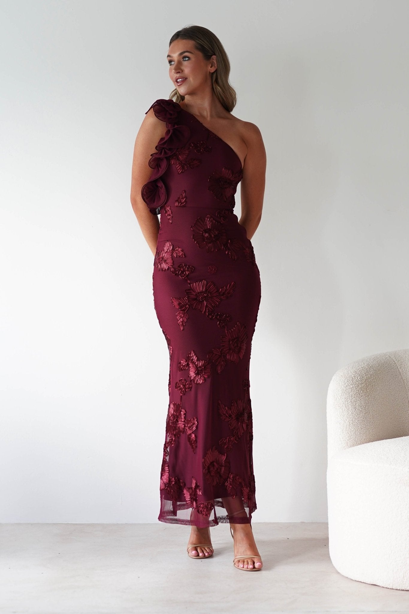 Siren Bodycon Maxi Dress | Wine Textured | Oh Hello Clothing | XS (6)
