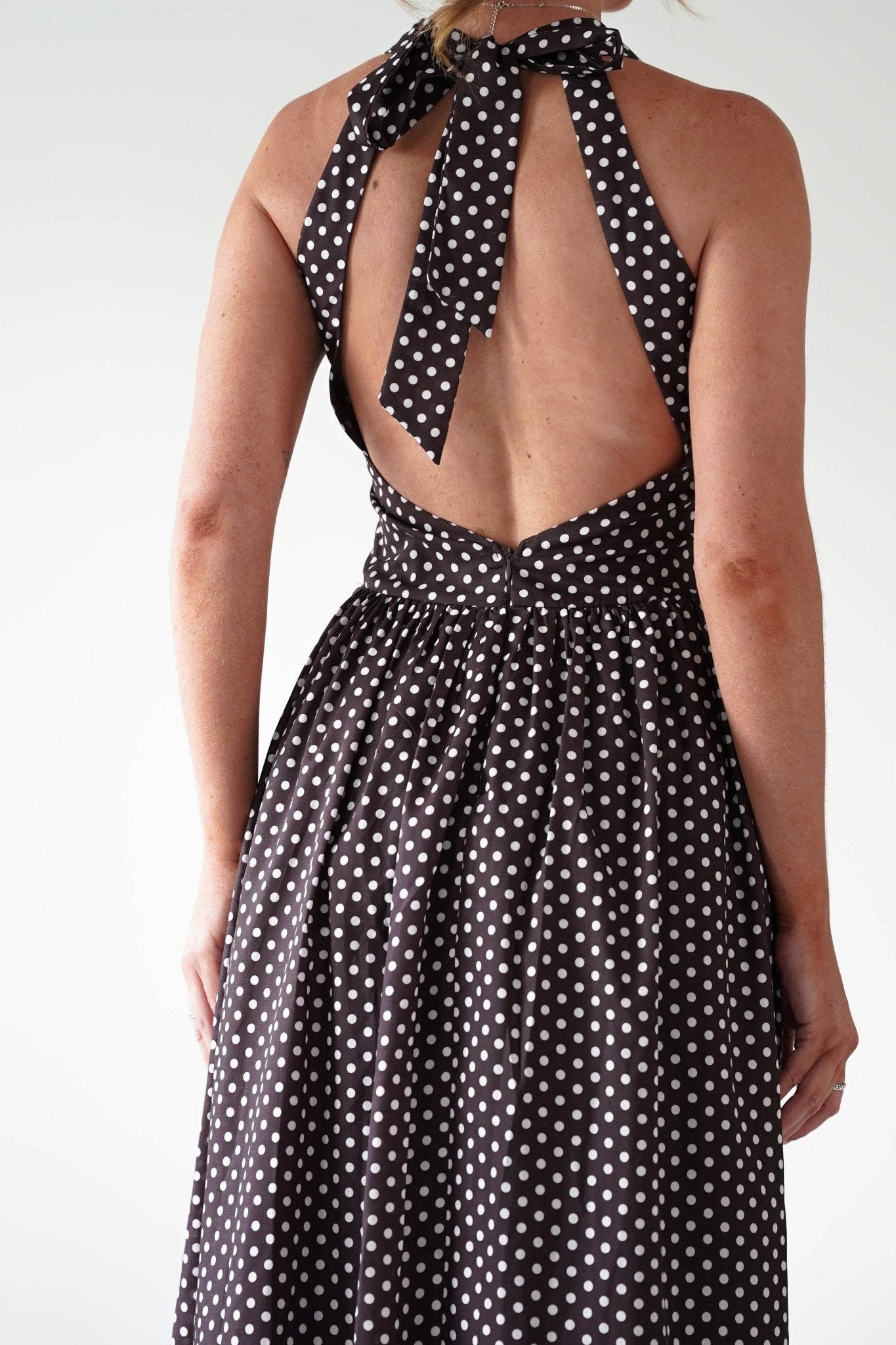 Sivana Polka Dot Skater Maxi Dress | Brown | Oh Hello Clothing | XS (6)