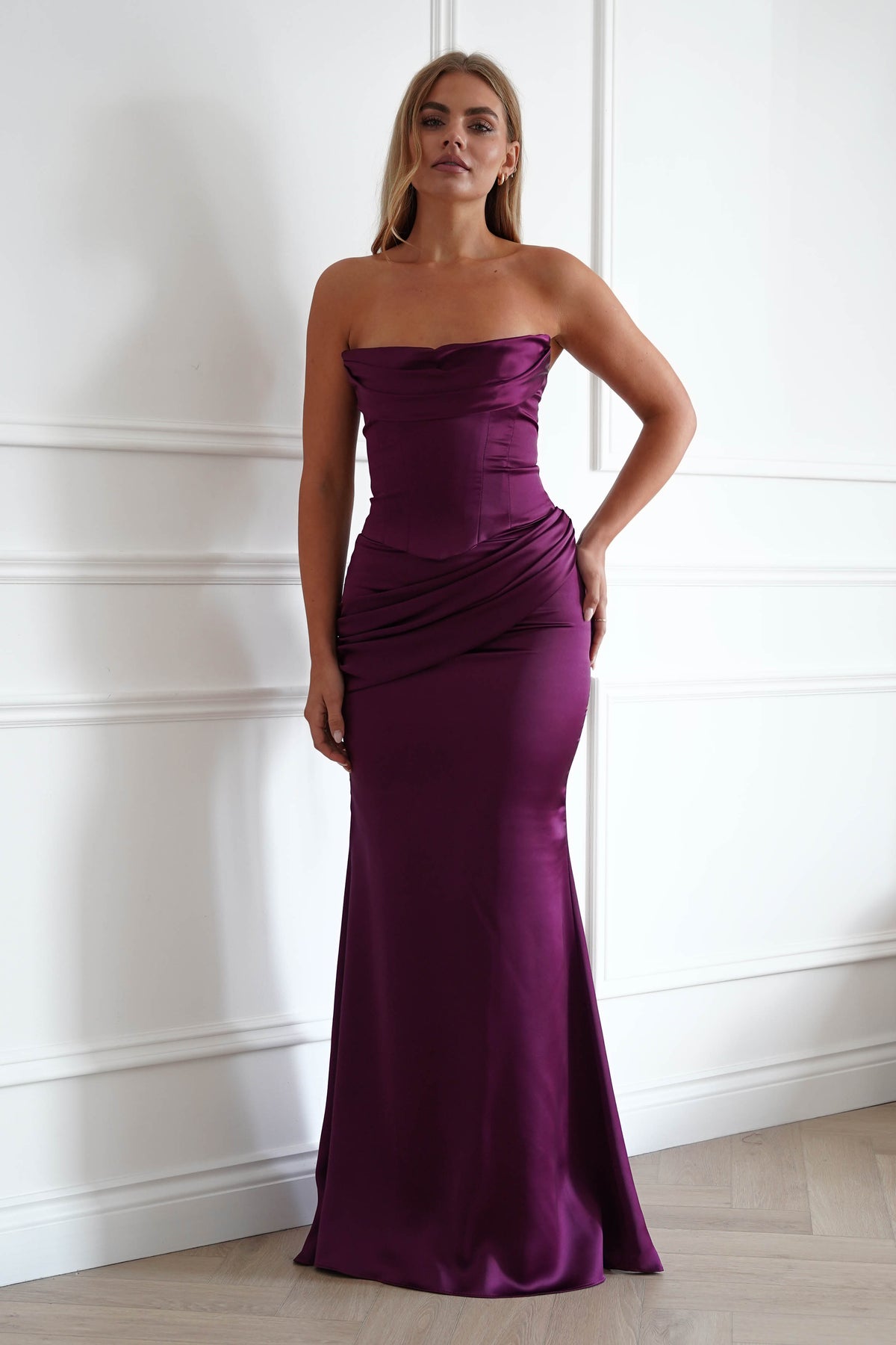 Oh Hello Clothing Women > Clothing > Dresses Solace Draped Corset & Skirt 2 Piece | Mulberry