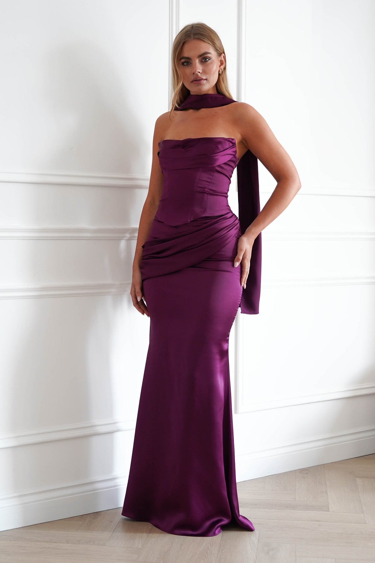 Oh Hello Clothing Women > Clothing > Dresses Solace Draped Corset & Skirt 2 Piece | Mulberry