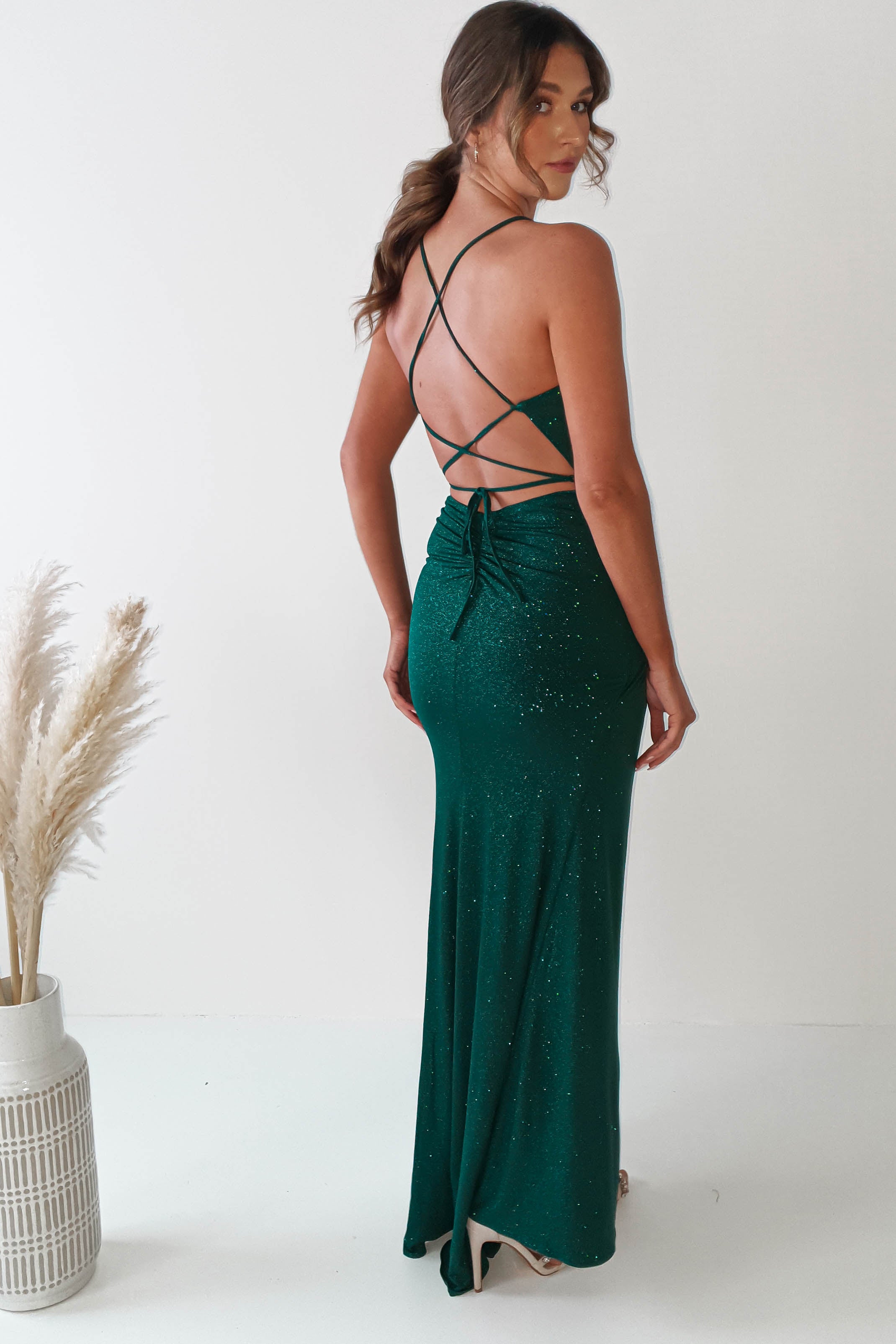 Solana Glitter Bodycon Gown | Emerald Green