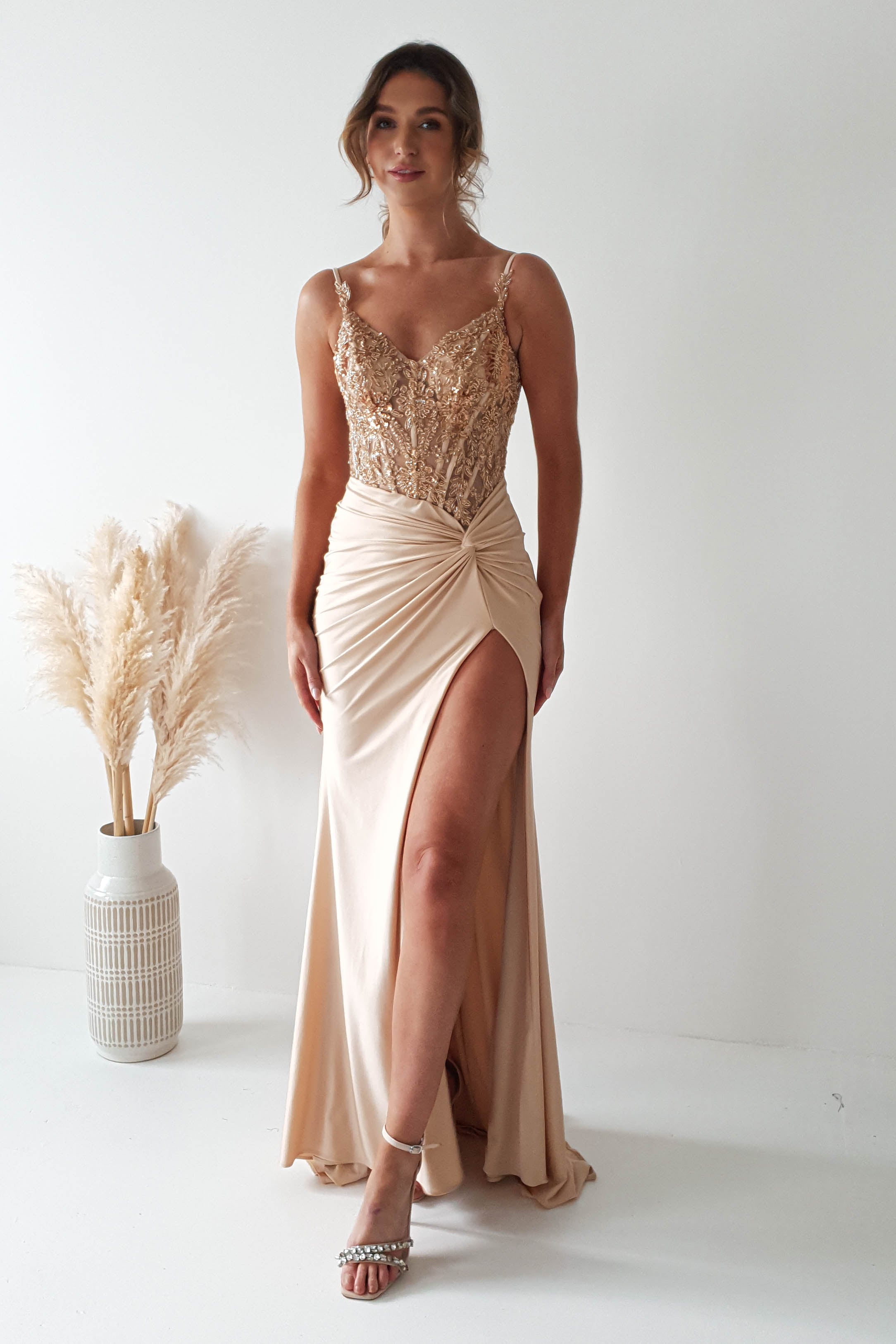 Sonia Embellished Bodycon Gown | Gold