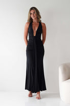 Sophia Low Cut Bodycon Maxi Dress Black | Wedding Guest Dress | Bodycon | Maxi | Oh Hello Clothing