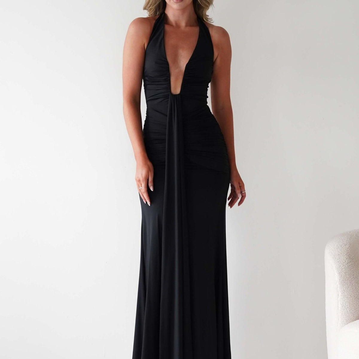 low cut long black dress Sophia Bodycon Maxi | Wedding Guest Dress | Bodycon making it perfect for Size:FR54 - US24W- UK28 Stylish Denim Minidress from color: Brown