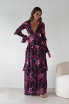 Souline Long Sleeve Maxi Dress Olive/Plum | Wedding Guest Dress | Long Sleeve | Maxi | Oh Hello Clothing