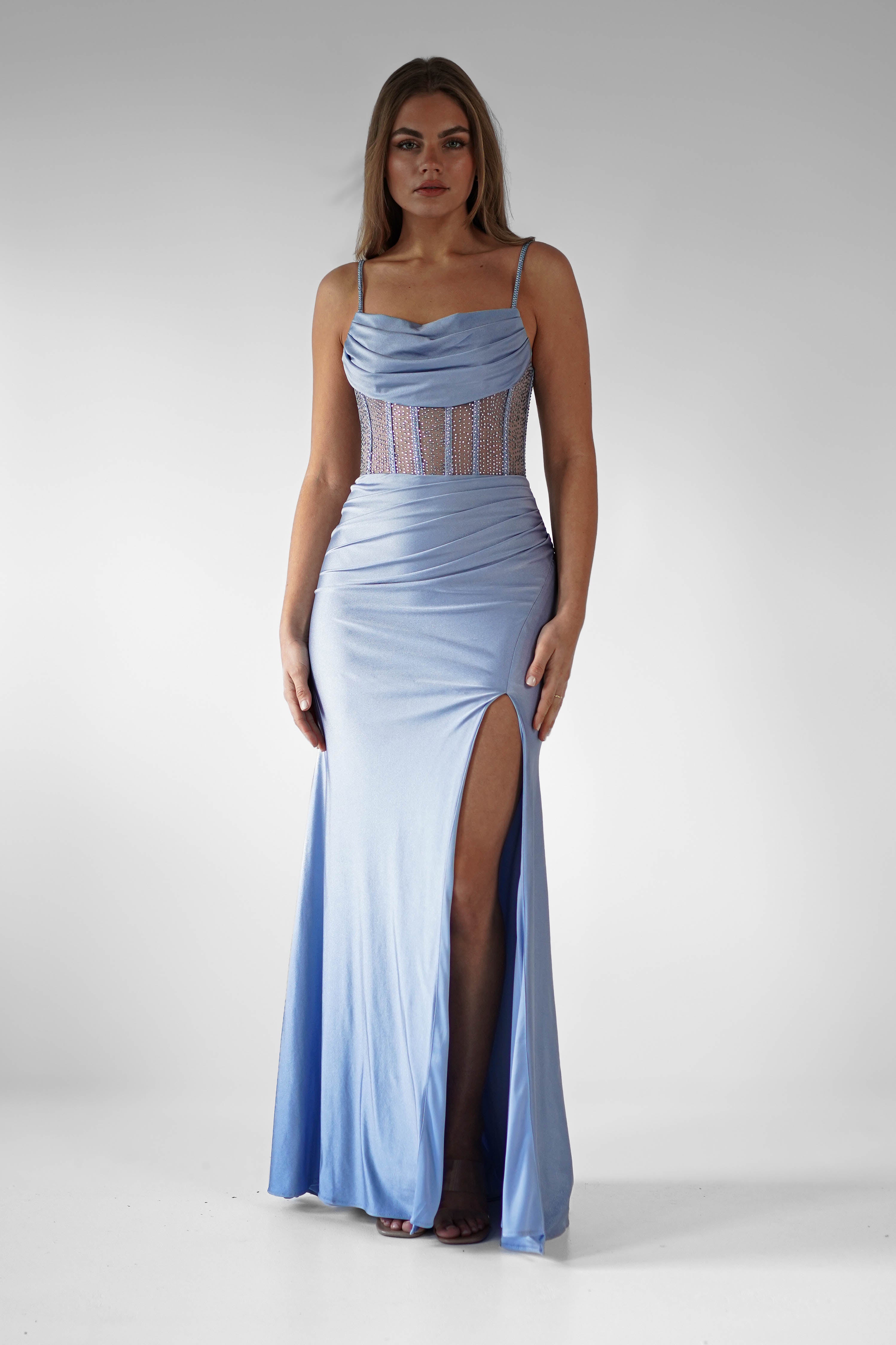 Stefani Rhinestone Bodice Gown | Blue