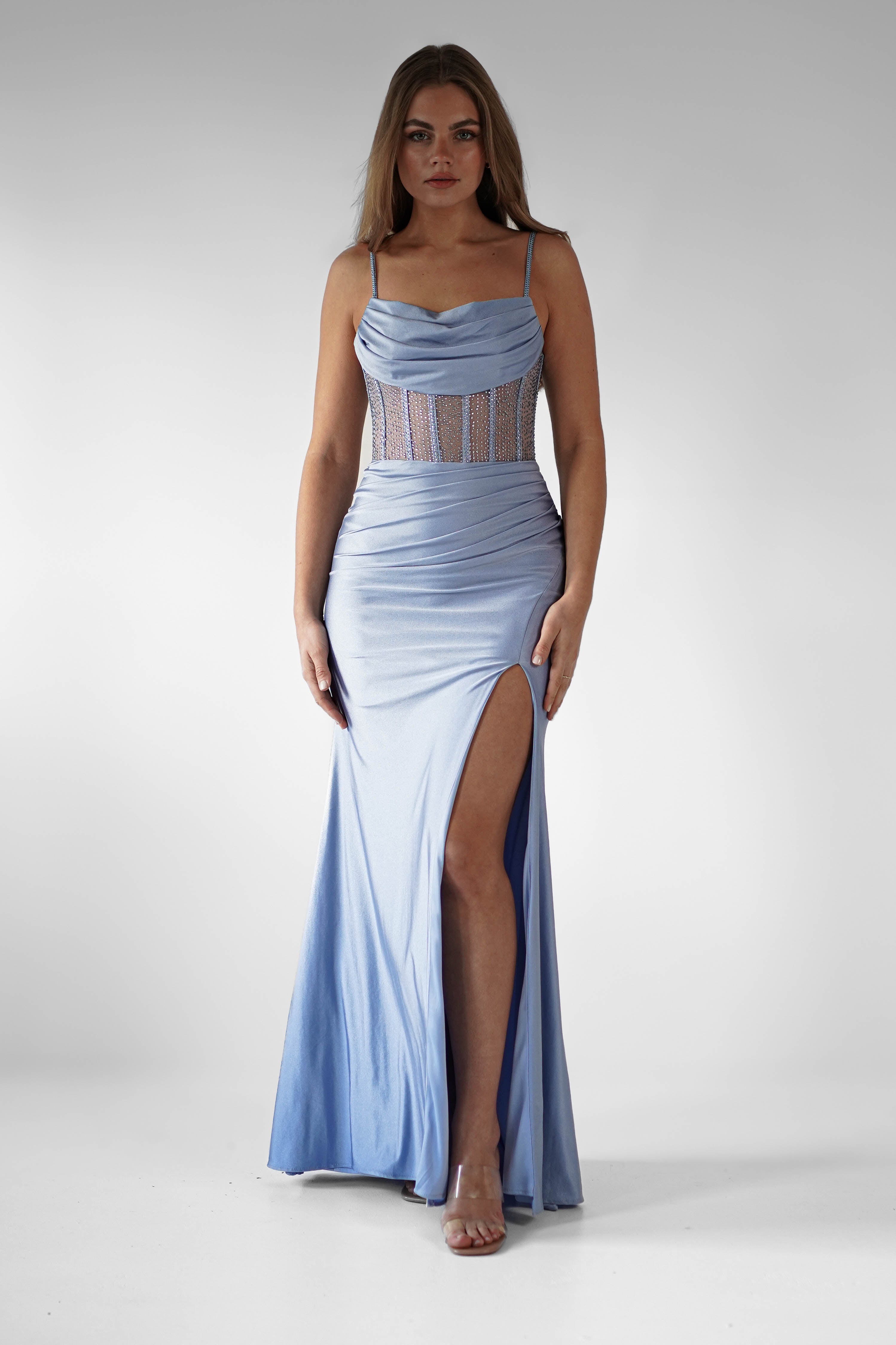 Stefani Rhinestone Bodice Gown | Blue