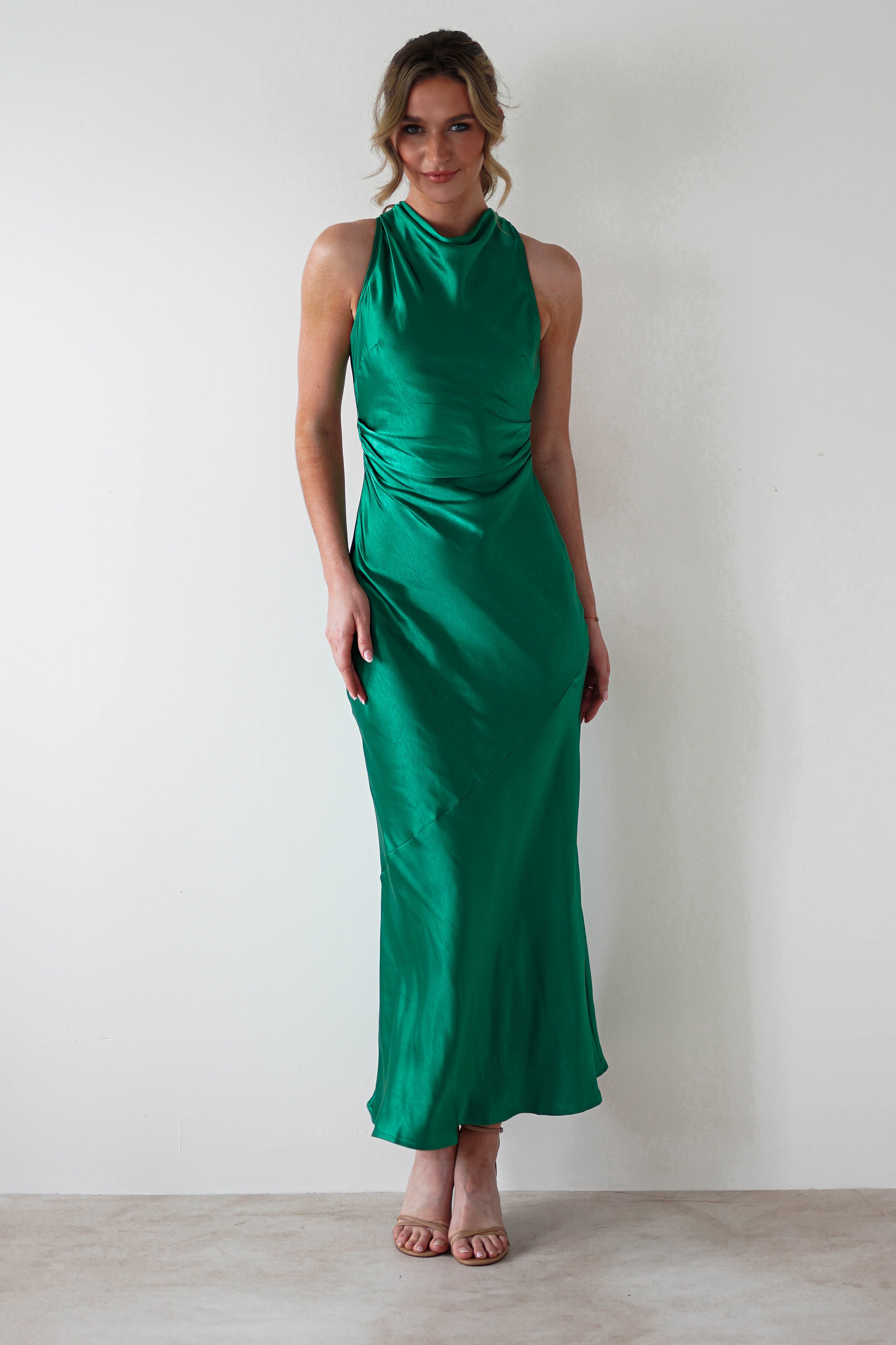 Stefanie Soft Satin Maxi Dress | Emerald Green