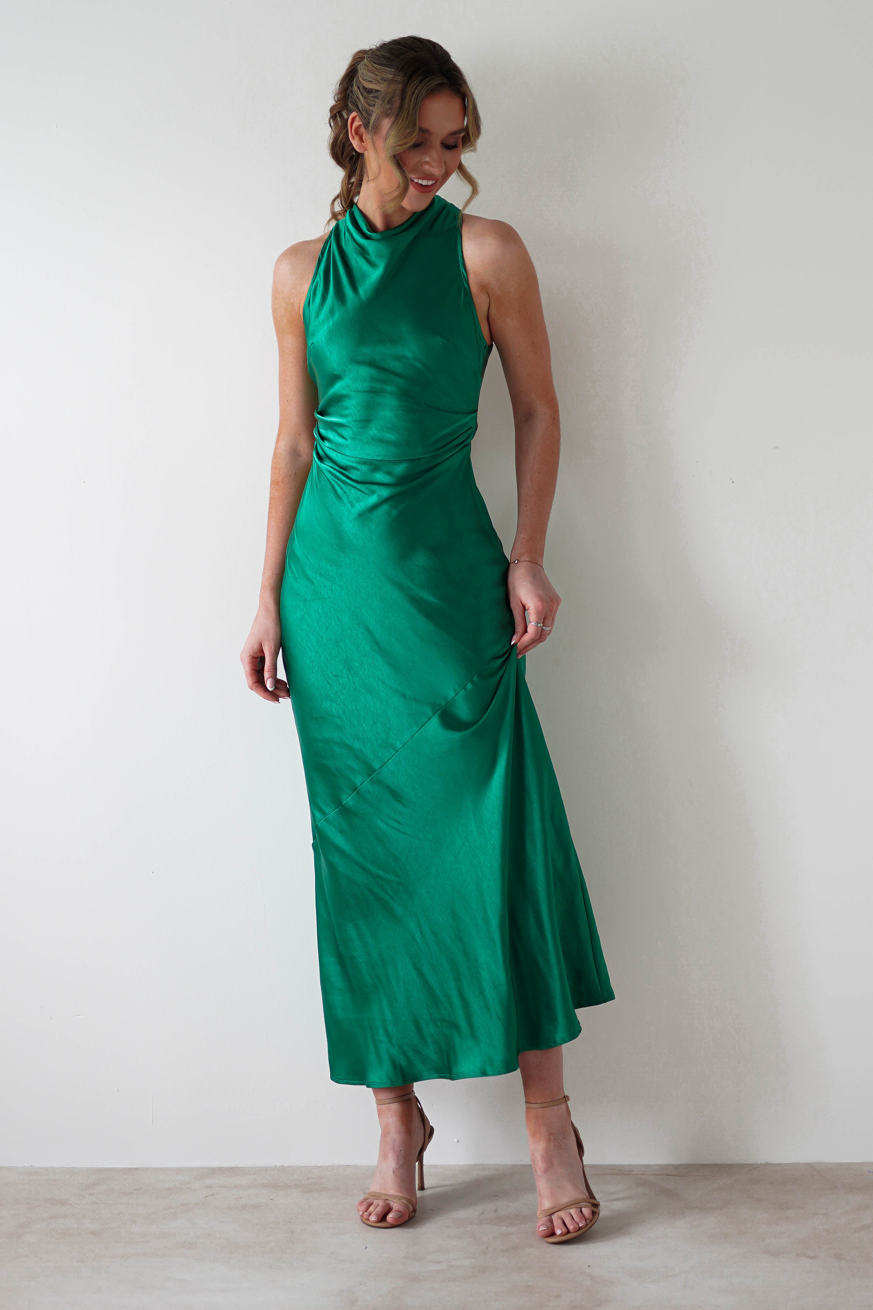 Stefanie Soft Satin Maxi Dress | Emerald Green