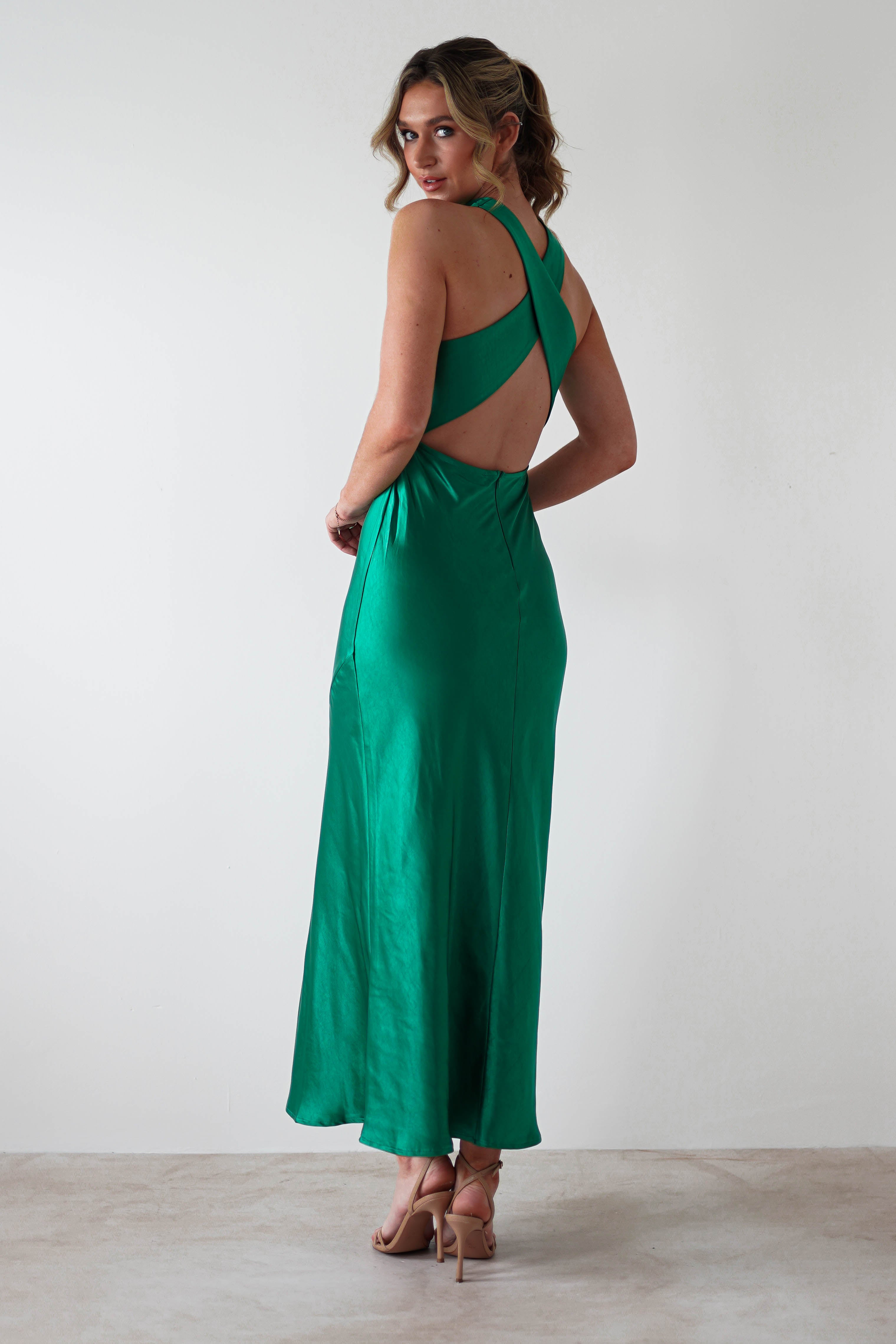 Stefanie Soft Satin Maxi Dress | Emerald Green